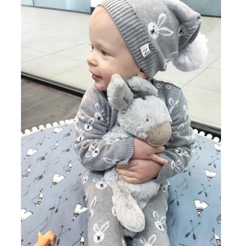 Baby Jumpsuit A/W Gray Rabbits Double Layer Thickened 100% Cotton Knitted Sweater & Romper