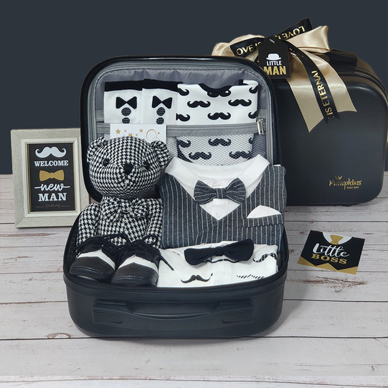 Black Gold Gentleman Suits Newborn Gift Box 0-18M Baby Cloth Set
