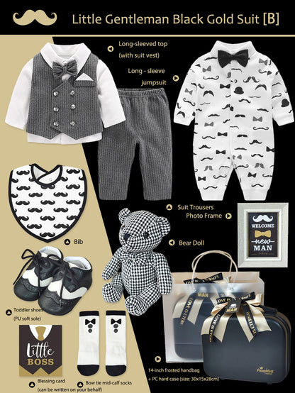 Black Gold Gentleman Suits Newborn Gift Box 0-18M Baby Cloth Set