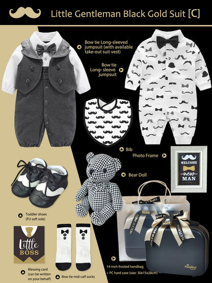 Black Gold Gentleman Suits Newborn Gift Box 0-18M Baby Cloth Set