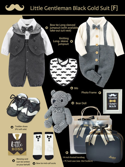 Black Gold Gentleman Suits Newborn Gift Box 0-18M Baby Cloth Set