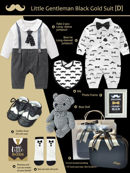 Black Gold Gentleman Suits Newborn Gift Box 0-18M Baby Cloth Set