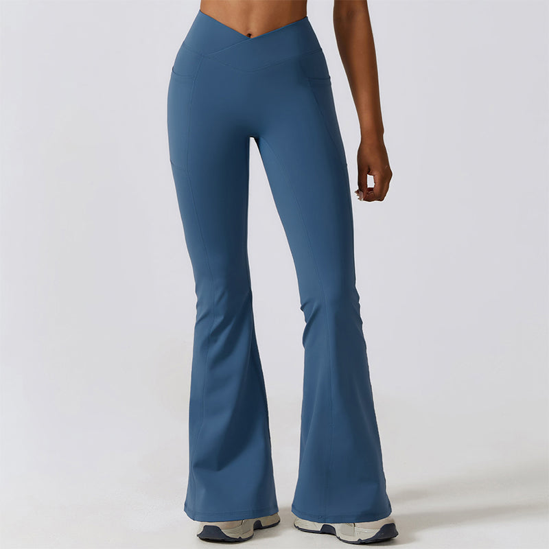 Casual Front V Deep High Waist Wide Legged Butt Lifting Yoga Flared Pants for Dance, Sports