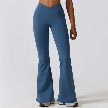 Casual Front V Deep High Waist Wide Legged Butt Lifting Yoga Flared Pants for Dance, Sports