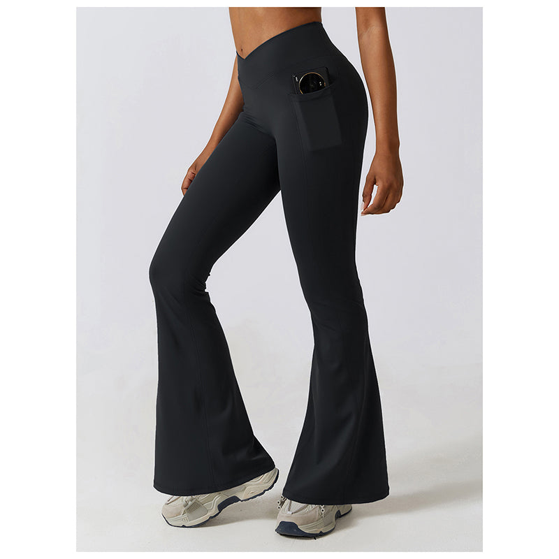 Casual Front V Deep High Waist Wide Legged Butt Lifting Yoga Flared Pants for Dance, Sports