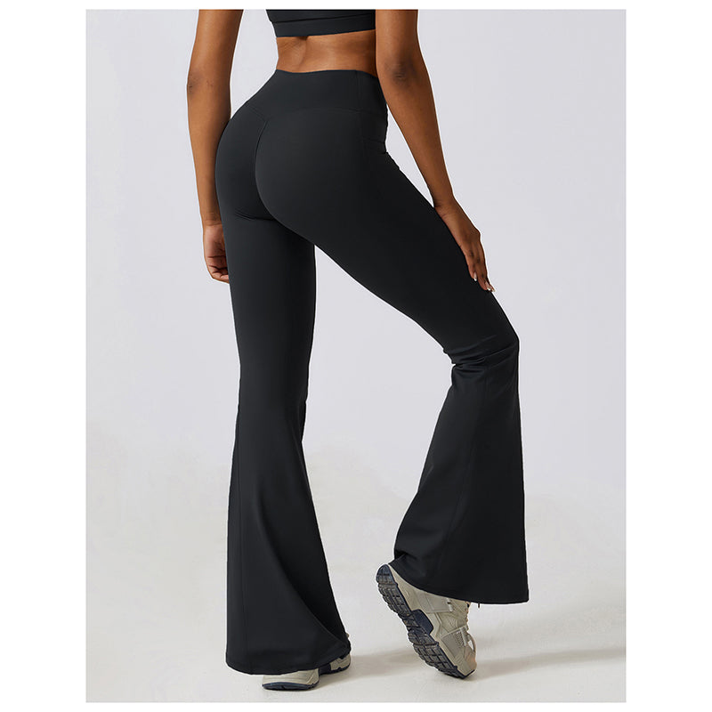 Casual Front V Deep High Waist Wide Legged Butt Lifting Yoga Flared Pants for Dance, Sports