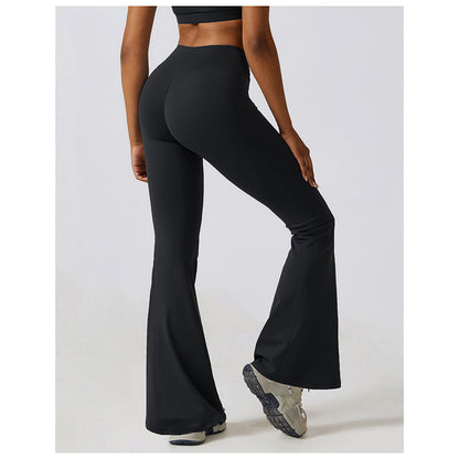 Casual Front V Deep High Waist Wide Legged Butt Lifting Yoga Flared Pants for Dance, Sports