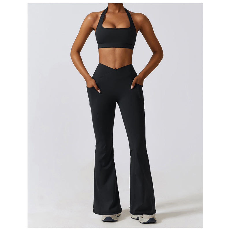Casual Front V Deep High Waist Wide Legged Butt Lifting Yoga Flared Pants for Dance, Sports