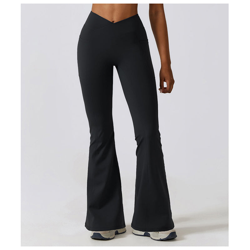 Casual Front V Deep High Waist Wide Legged Butt Lifting Yoga Flared Pants for Dance, Sports