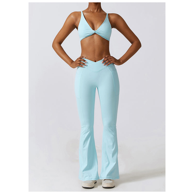 Casual Front V Deep High Waist Wide Legged Butt Lifting Yoga Flared Pants for Dance, Sports