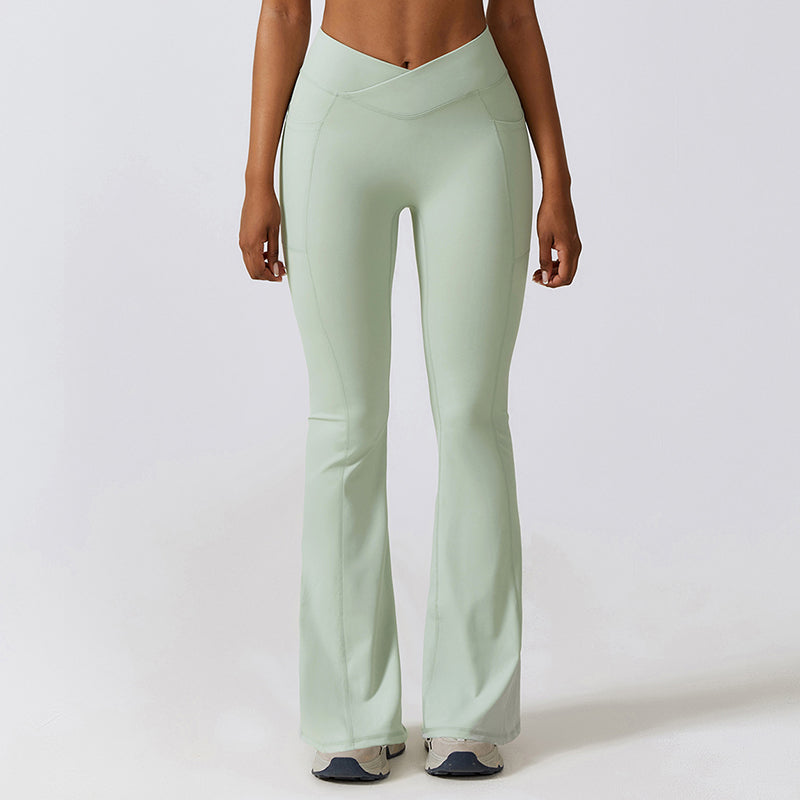 Casual Front V Deep High Waist Wide Legged Butt Lifting Yoga Flared Pants for Dance, Sports