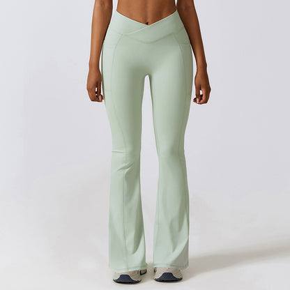 Casual Front V Deep High Waist Wide Legged Butt Lifting Yoga Flared Pants for Dance, Sports