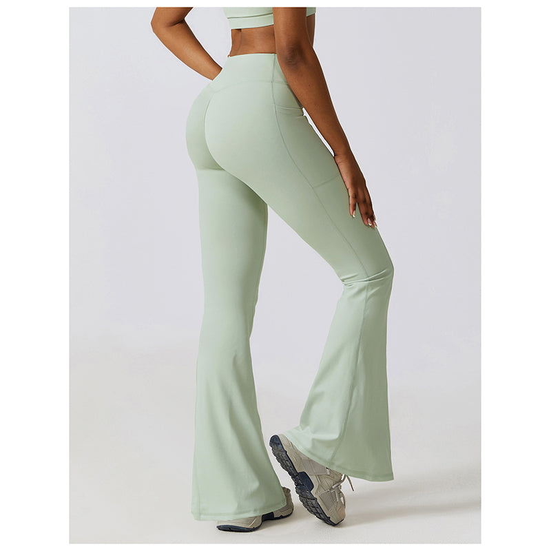 Casual Front V Deep High Waist Wide Legged Butt Lifting Yoga Flared Pants for Dance, Sports