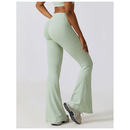 Casual Front V Deep High Waist Wide Legged Butt Lifting Yoga Flared Pants for Dance, Sports