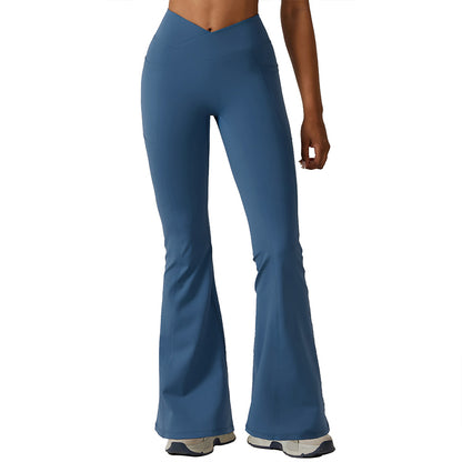 Casual Front V Deep High Waist Wide Legged Butt Lifting Yoga Flared Pants for Dance, Sports