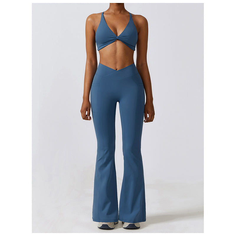 Casual Front V Deep High Waist Wide Legged Butt Lifting Yoga Flared Pants for Dance, Sports