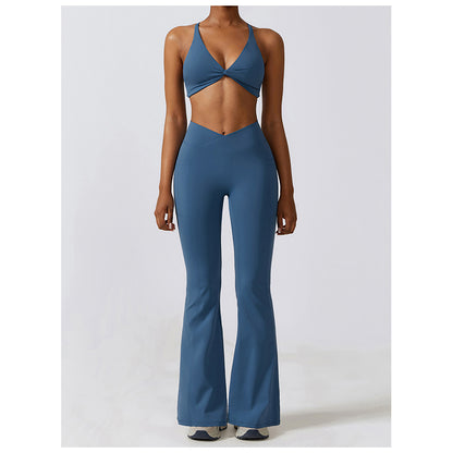 Casual Front V Deep High Waist Wide Legged Butt Lifting Yoga Flared Pants for Dance, Sports