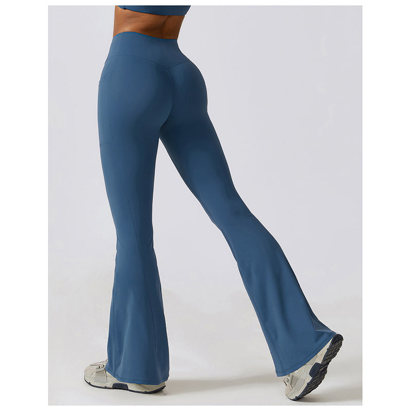 Casual Front V Deep High Waist Wide Legged Butt Lifting Yoga Flared Pants for Dance, Sports