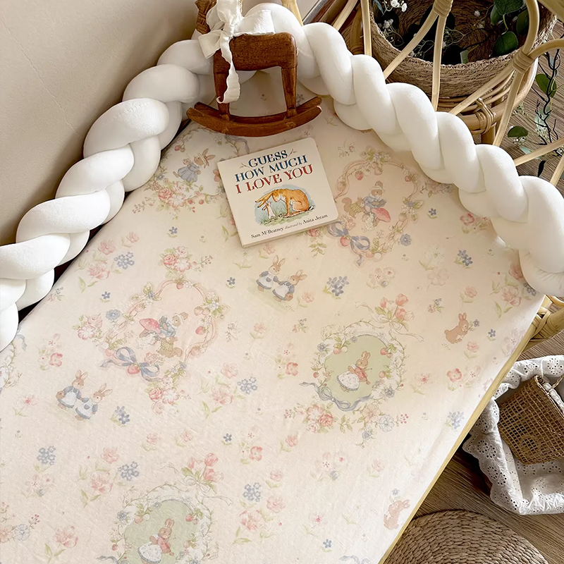 Customizable 100% Cotton Double-Layer Gauze Fitted Crib Sheet For Standard Crib