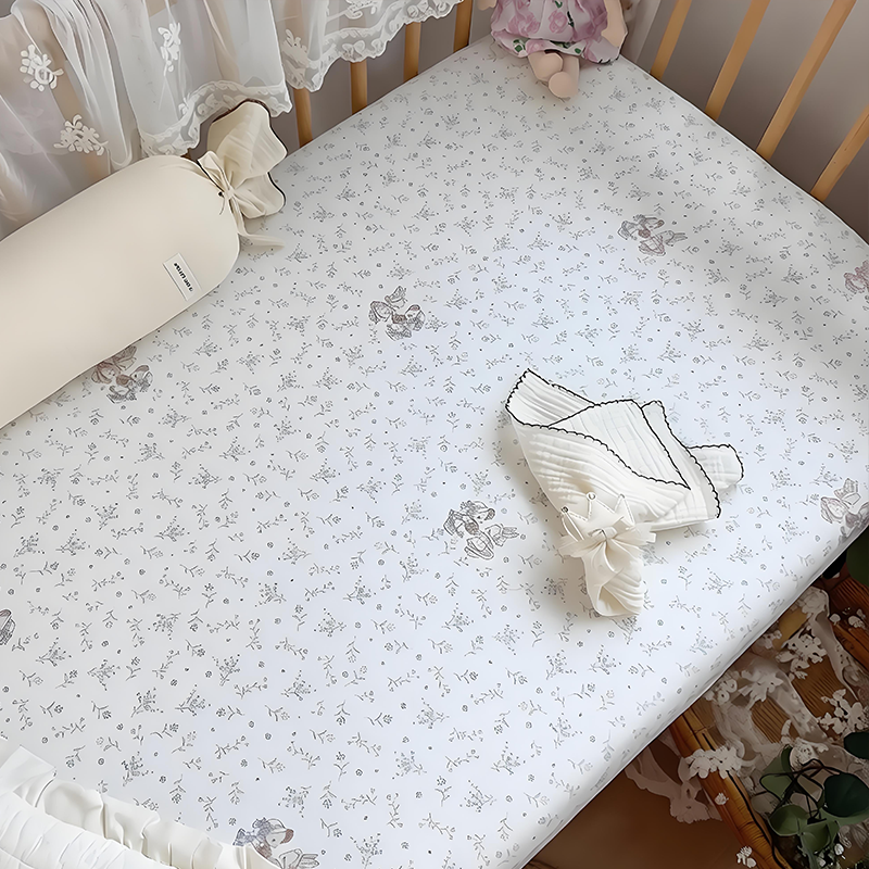 Customizable 100% Cotton Double-Layer Gauze Fitted Crib Sheet For Standard Crib