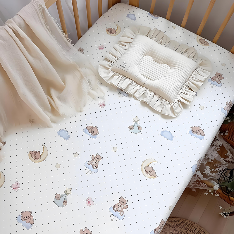 Customizable 100% Cotton Double-Layer Gauze Fitted Crib Sheet For Standard Crib