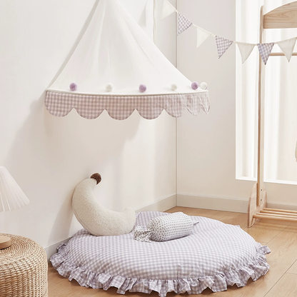 Decoration Wall-Mounted Tent Bedside Canopy Playroom Reading Corner Canopy with Pom Pom, Chiffon, Gauze, Tassels