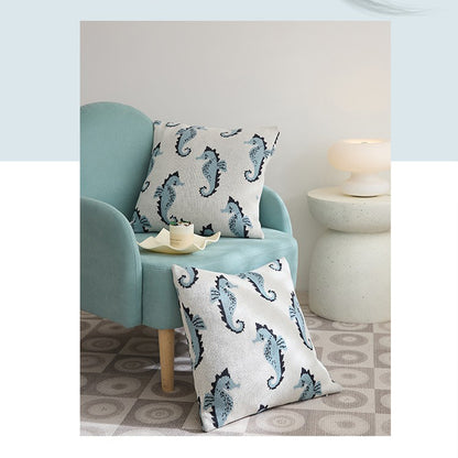 Knitted Wool 100% Cotton Blanket & Pillowcase - Seahorse