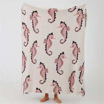 Knitted Wool 100% Cotton Blanket & Pillowcase - Seahorse