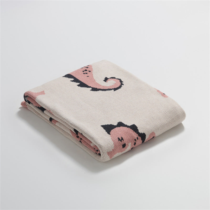 Knitted Wool 100% Cotton Blanket & Pillowcase - Seahorse