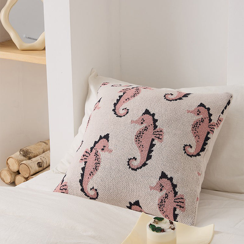 Knitted Wool 100% Cotton Blanket & Pillowcase - Seahorse