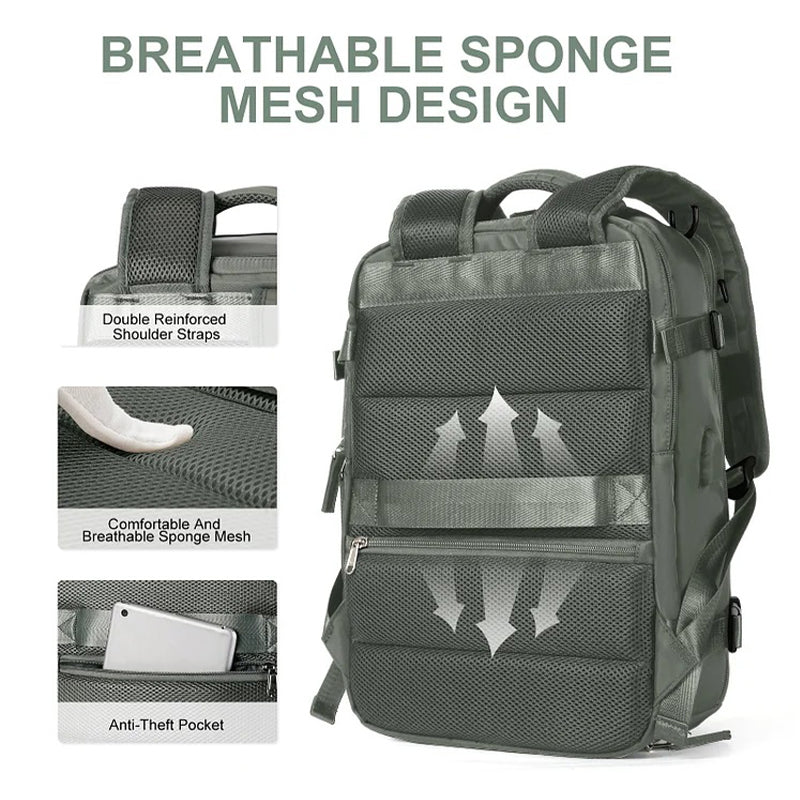 Multifunctional Backpack with Large Capacity USB Port Rechargeable Travel Bag