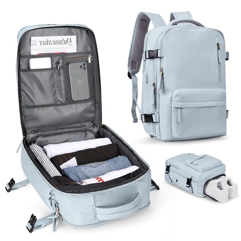 Multifunctional Backpack with Large Capacity USB Port Rechargeable Travel Bag