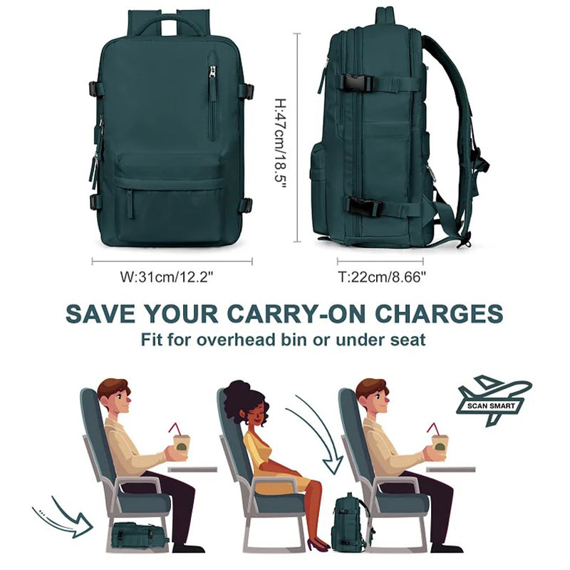 Multifunctional Backpack with Large Capacity USB Port Rechargeable Travel Bag