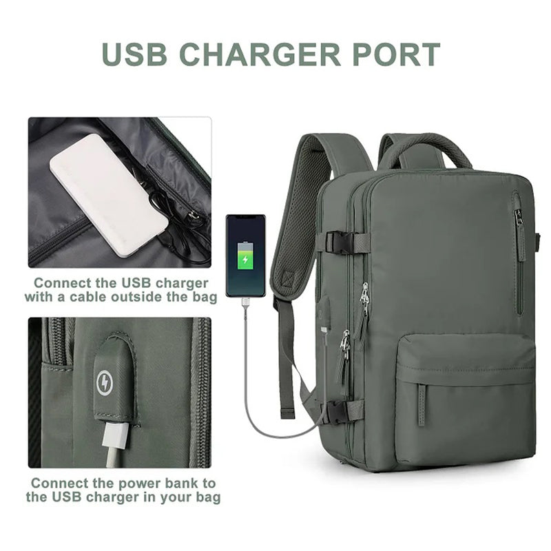 Multifunctional Backpack with Large Capacity USB Port Rechargeable Travel Bag