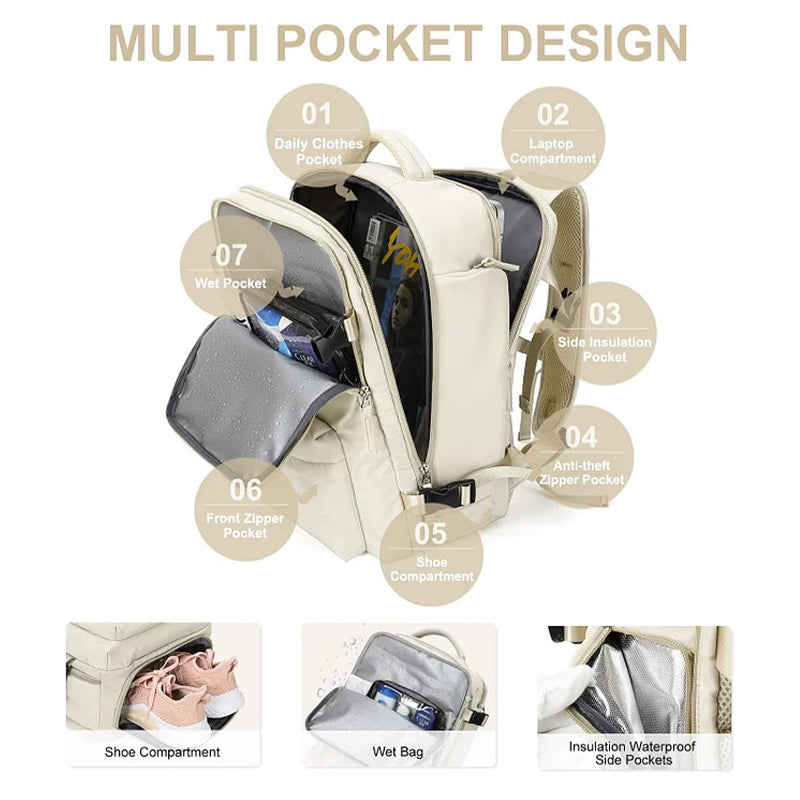 Multifunctional Backpack with Large Capacity USB Port Rechargeable Travel Bag