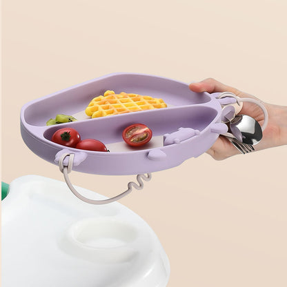 Straps Attachment with Fork & Spoon Divided Silicone Supper Suction Plate