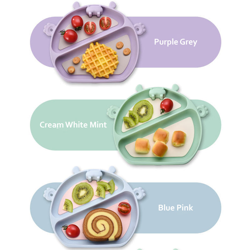 Straps Attachment with Fork & Spoon Divided Silicone Supper Suction Plate
