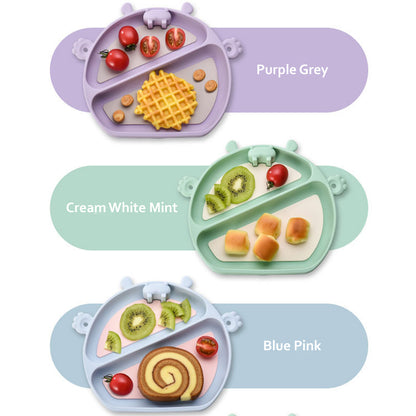 Straps Attachment with Fork & Spoon Divided Silicone Supper Suction Plate
