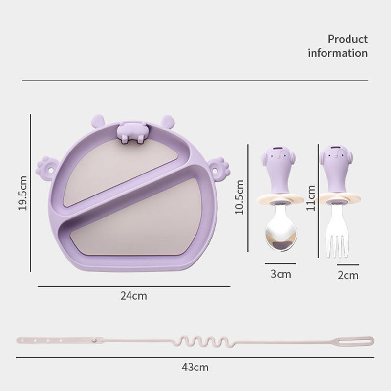 Straps Attachment with Fork & Spoon Divided Silicone Supper Suction Plate