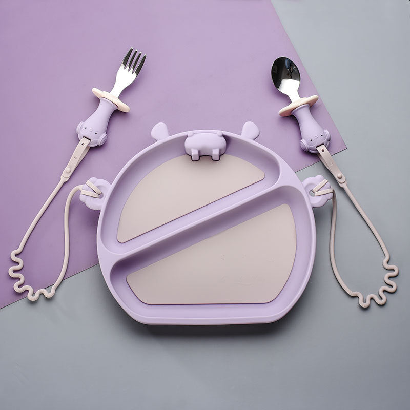 Straps Attachment with Fork & Spoon Divided Silicone Supper Suction Plate