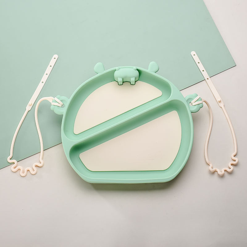 Straps Attachment with Fork & Spoon Divided Silicone Supper Suction Plate