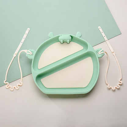 Straps Attachment with Fork & Spoon Divided Silicone Supper Suction Plate