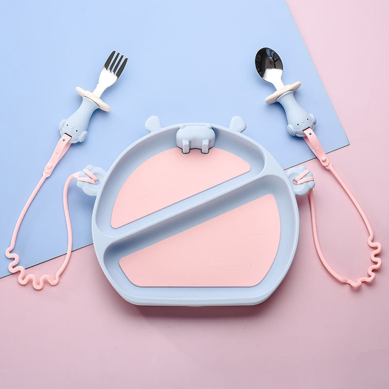 Straps Attachment with Fork & Spoon Divided Silicone Supper Suction Plate