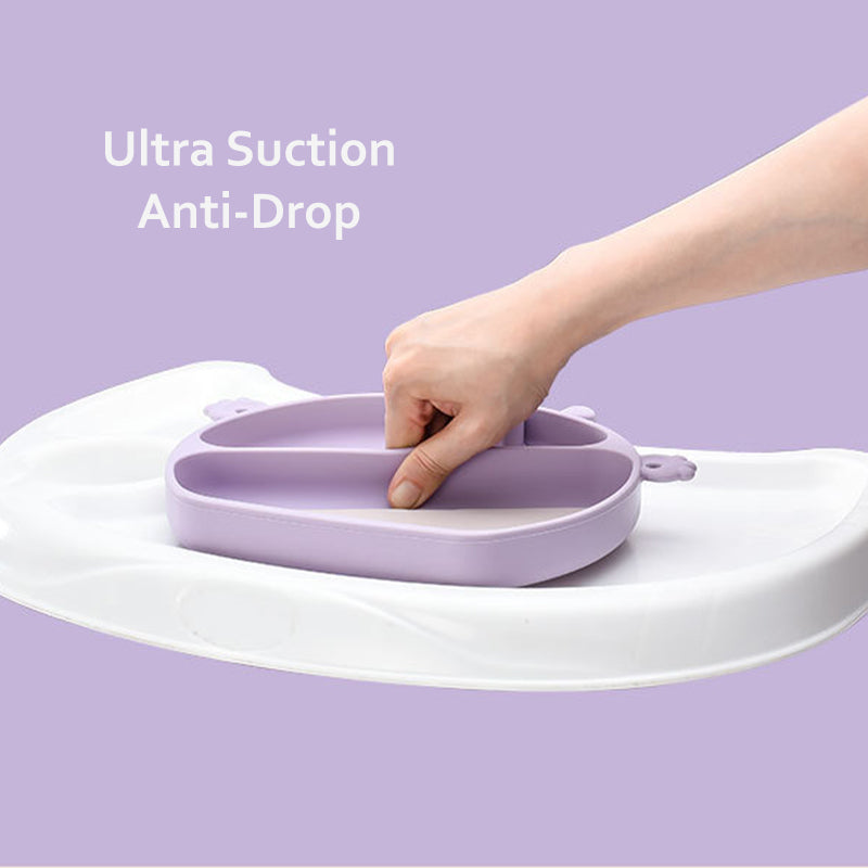 Straps Attachment with Fork & Spoon Divided Silicone Supper Suction Plate