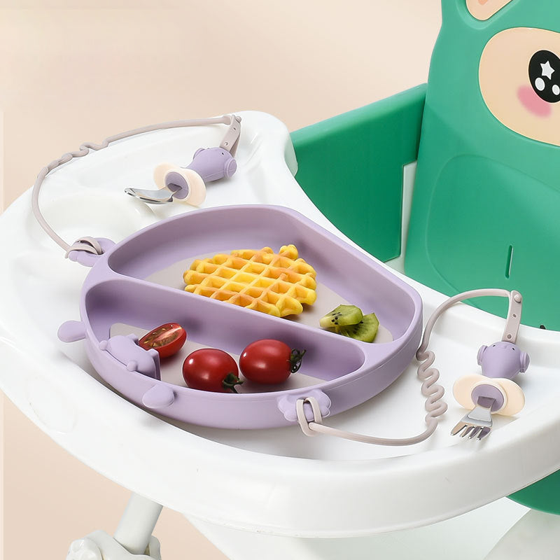 Straps Attachment with Fork & Spoon Divided Silicone Supper Suction Plate