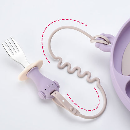 Straps Attachment with Fork & Spoon Divided Silicone Supper Suction Plate