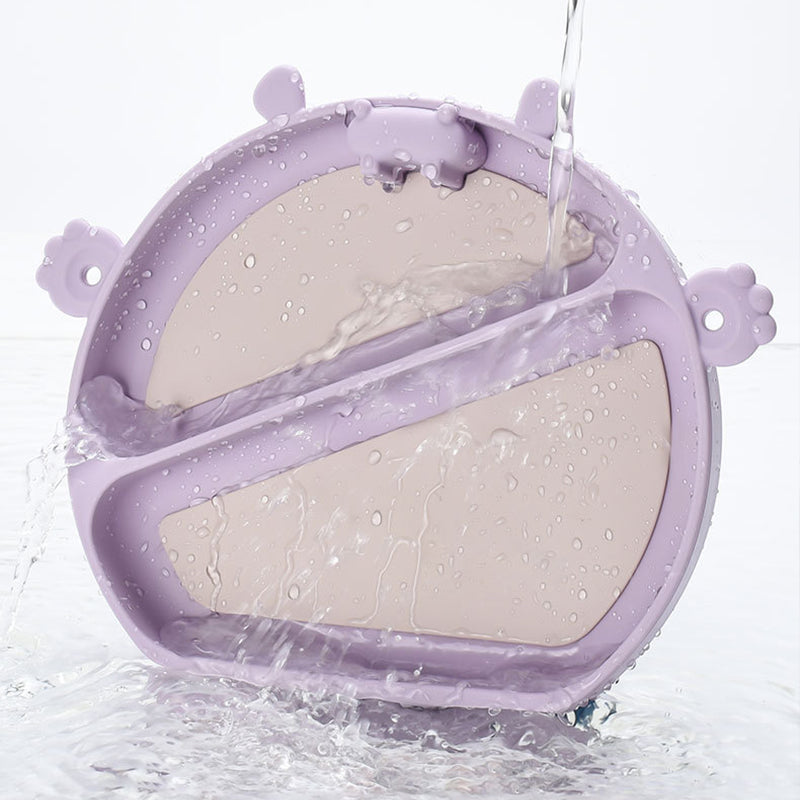 Straps Attachment with Fork & Spoon Divided Silicone Supper Suction Plate