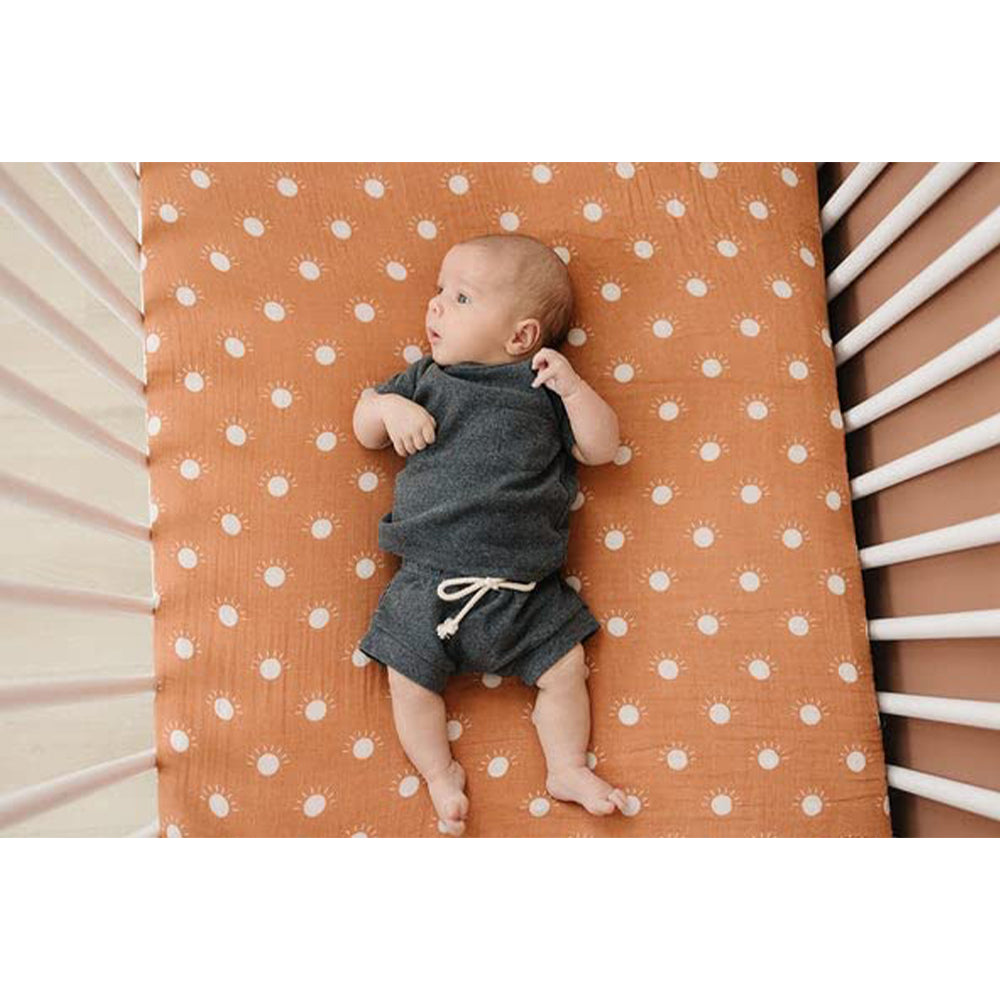 Muslin Fitted Crib Sheet with Swaddle Blanket Set