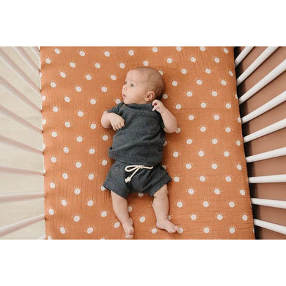 Muslin Fitted Crib Sheet with Swaddle Blanket Set