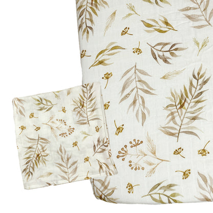 Muslin Fitted Crib Sheet with Swaddle Blanket Set